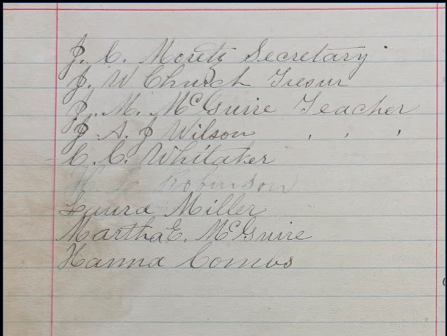 A page with a list of church officers and other leading members