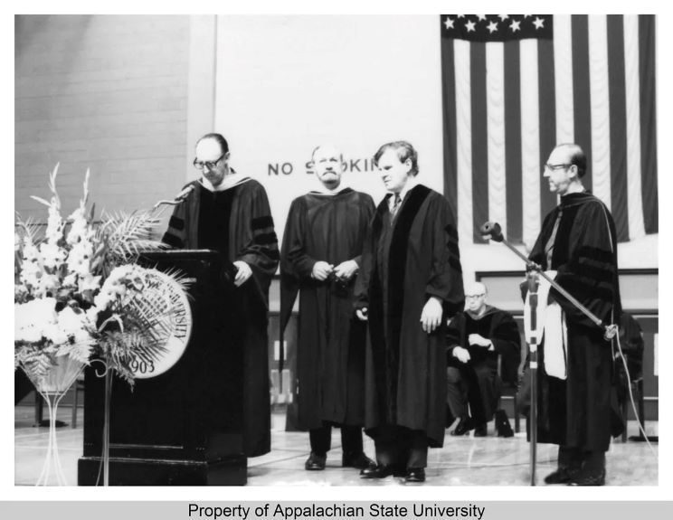 Doc Watson being hooded at the 1973 Spring Commencement