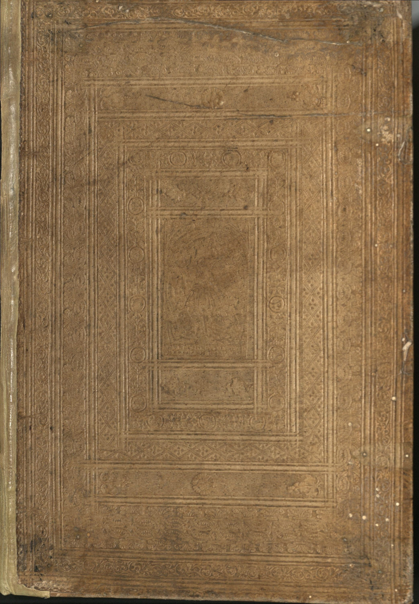 Front cover of the 1587 edition of Holinshed's Chronicles (volume 1) held in Special Collections