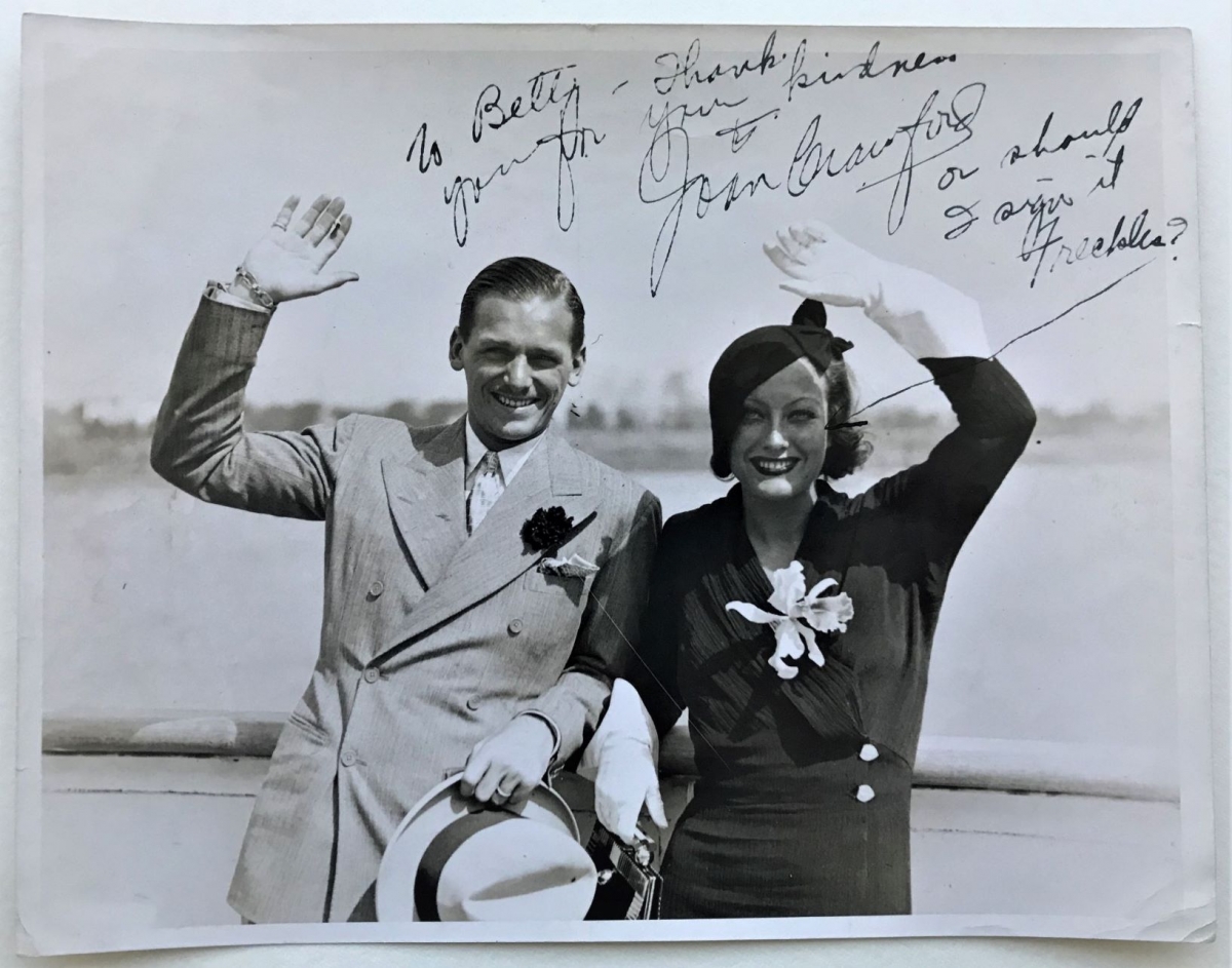 Photograph of Joan Crawford, signed to Mary Elizabeth “Betty” Lewis.