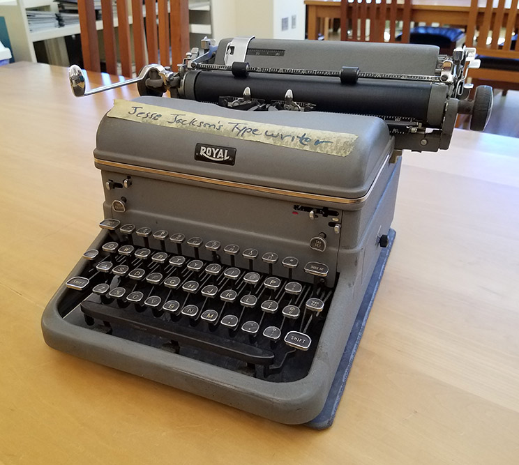 Jesse Jackson's typewriter, held by the Special Collections Research Center