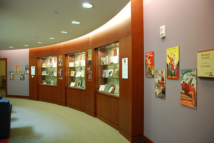 View of the atrium exhibit cases