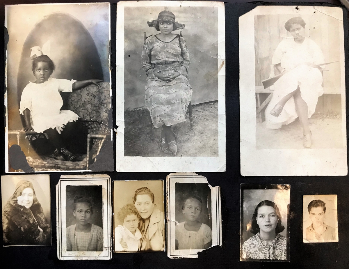 Nine portraits from a page of a scrapbook