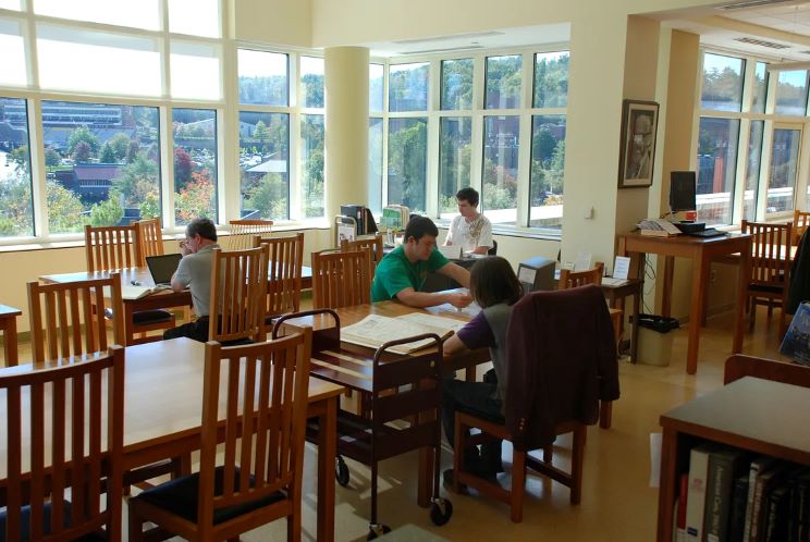 Students researching in the reading room