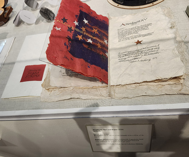 Artist's book Mending the Stars and Stripes by Jan Owen
