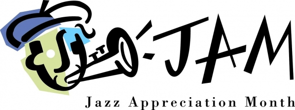 Simple illustration of a person playing a horn instrument and wearing a beret. On the right of the image is the text 