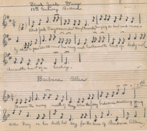 Music notes of Black Jack Davy and Barbara Allen