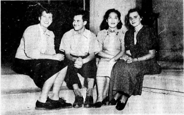 The foreign students present in 1950. From left to right: Jutta Meyfarth, Hector Sosa, Ming Sung, and Anneliese Schroeder