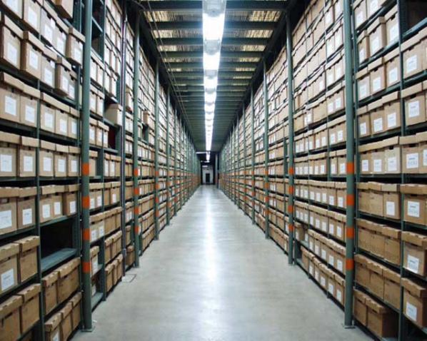 Records boxes archived on shelves