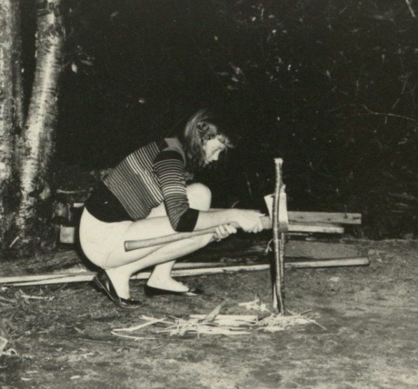 Girl starting a fire, Camp Yonahlossee