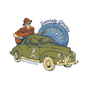 Library Student Employee Sticker Contest Winning Design, by Katie Weekers