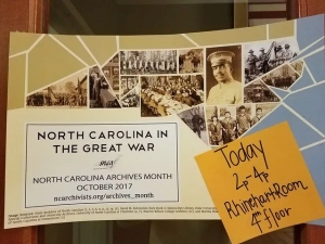 North Carolina in the Great War, NC Archives Month 2017