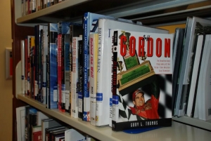 A selection of books available for check-out from the Stock Car Racing Collection.