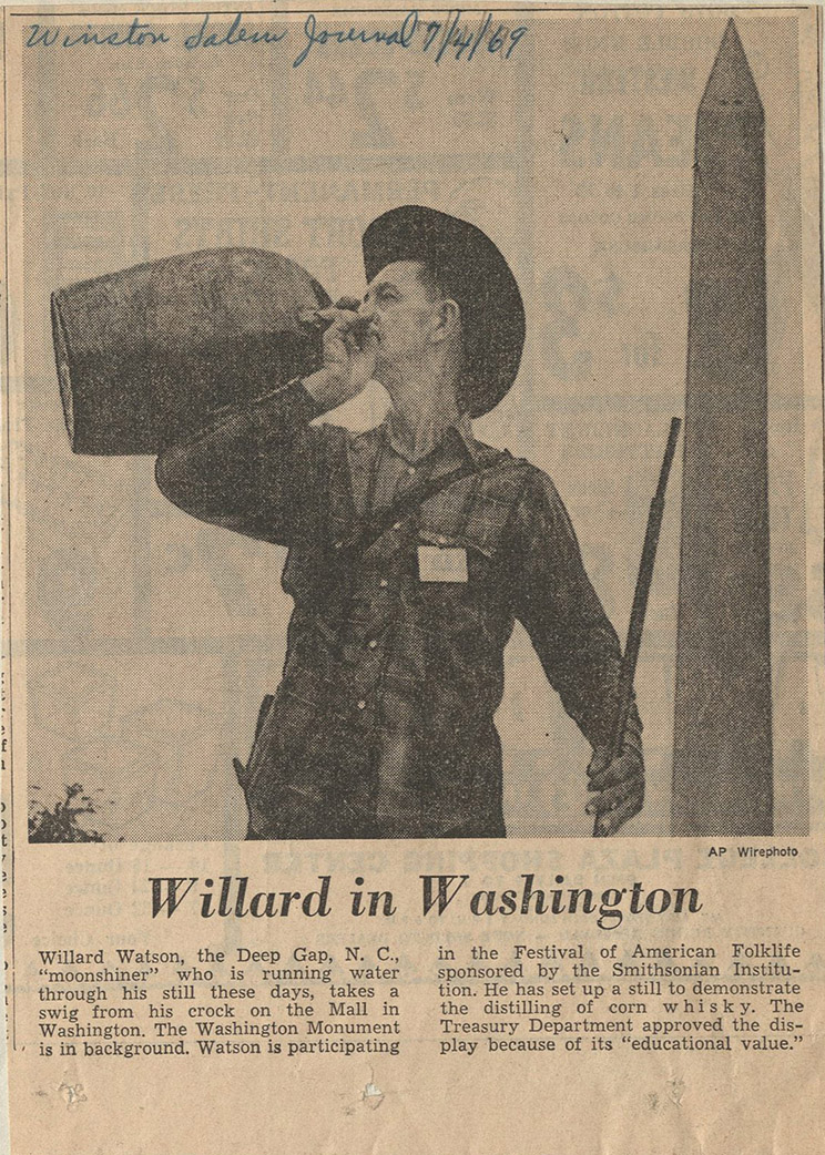 "Willard in Washington" newspaper clipping; photo and caption from the Winston Salem Journal, 7/4/1969